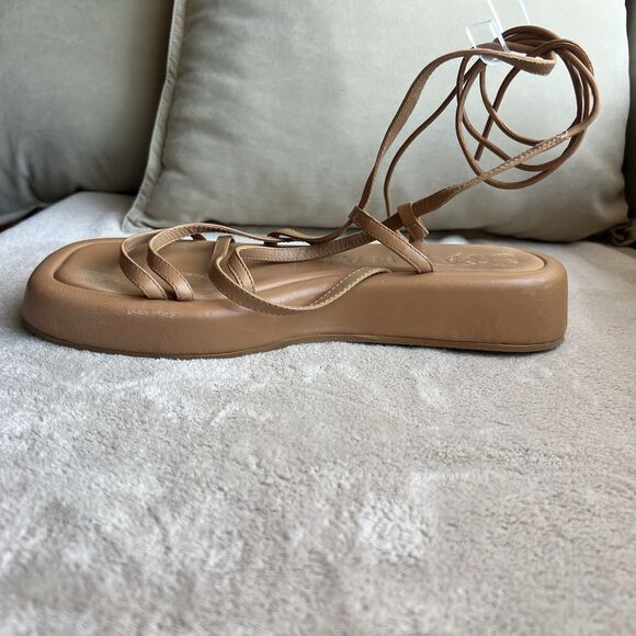 Loeffler Randall Beau Dark Sand Wrap Platform Sandals Women 7 Ankle Strap Laces - Picture 2 of 11